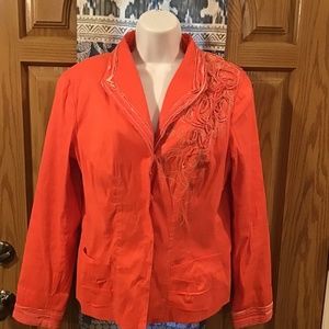 💚3/$25 Coldwater Creek 8 orange dress jacket with cream orange flower accents